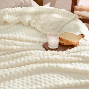 David's Home Ultra Soft Fleece Blanket Twin Size, Warm Lightweight 3D Jacquard Flannel Blanket for Fall Winter, Fluffy Cozy Luxury Plush Suitable for Bed Room Decor,66"x90", Cream
