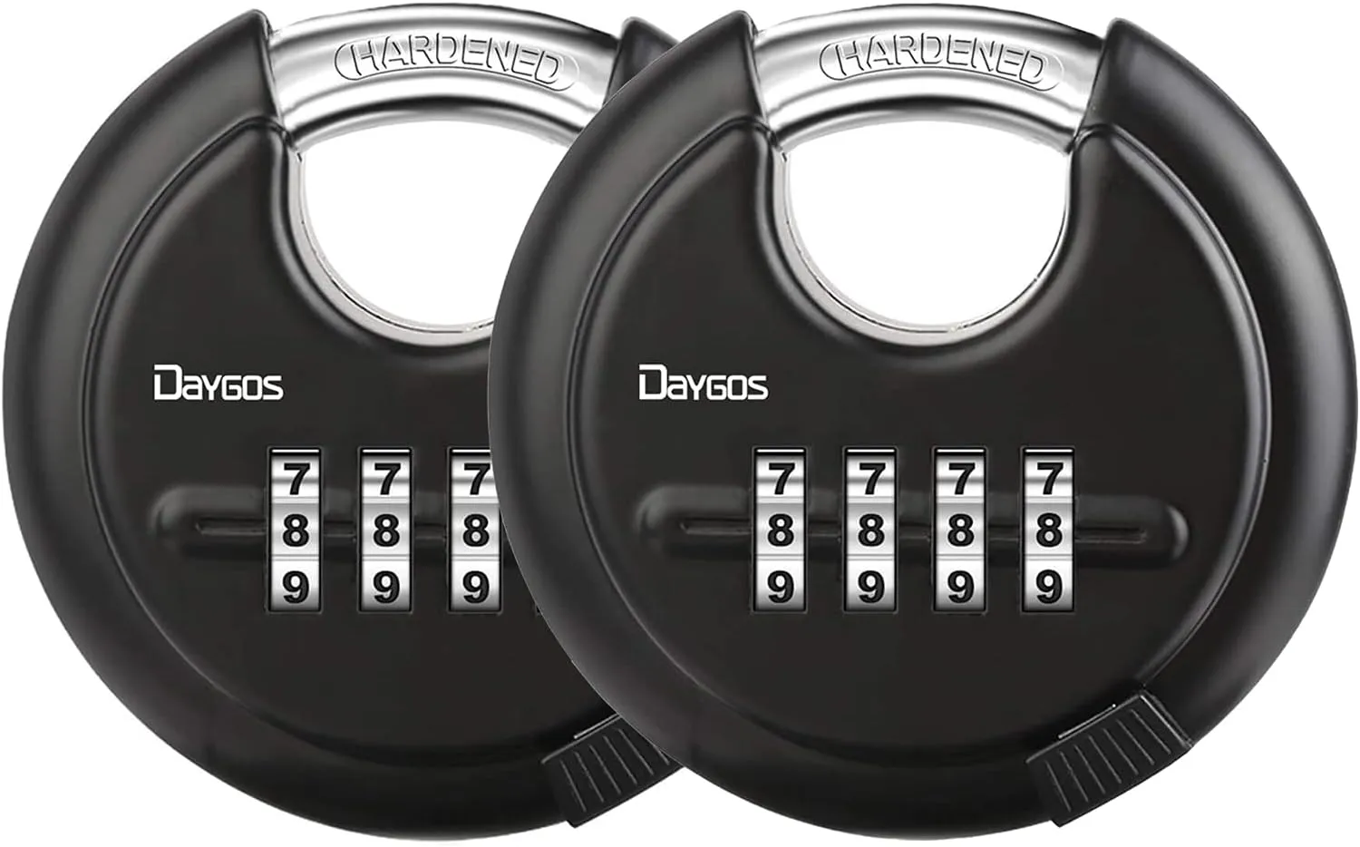 DAYGOS Combination Disc Padlocks for Outdoor - Heavy Duty 4 Digit Code Lock, Combo Discus Lock for Storage Unit,Gate,Fence,Trailer(3/8-in Shackle,2PCS,Black)