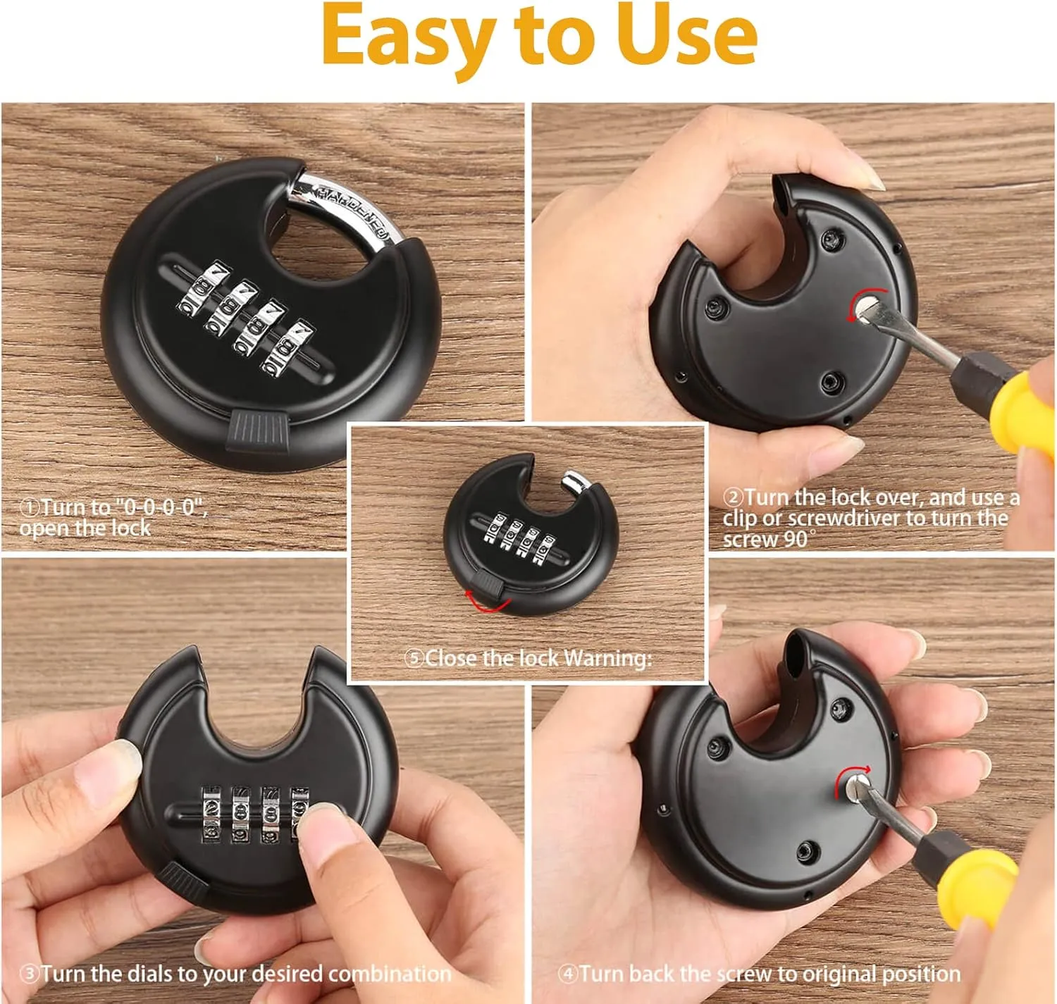 DAYGOS Combination Disc Padlocks for Outdoor - Heavy Duty 4 Digit Code Lock, Combo Discus Lock for Storage Unit,Gate,Fence,Trailer(3/8-in Shackle,2PCS,Black)