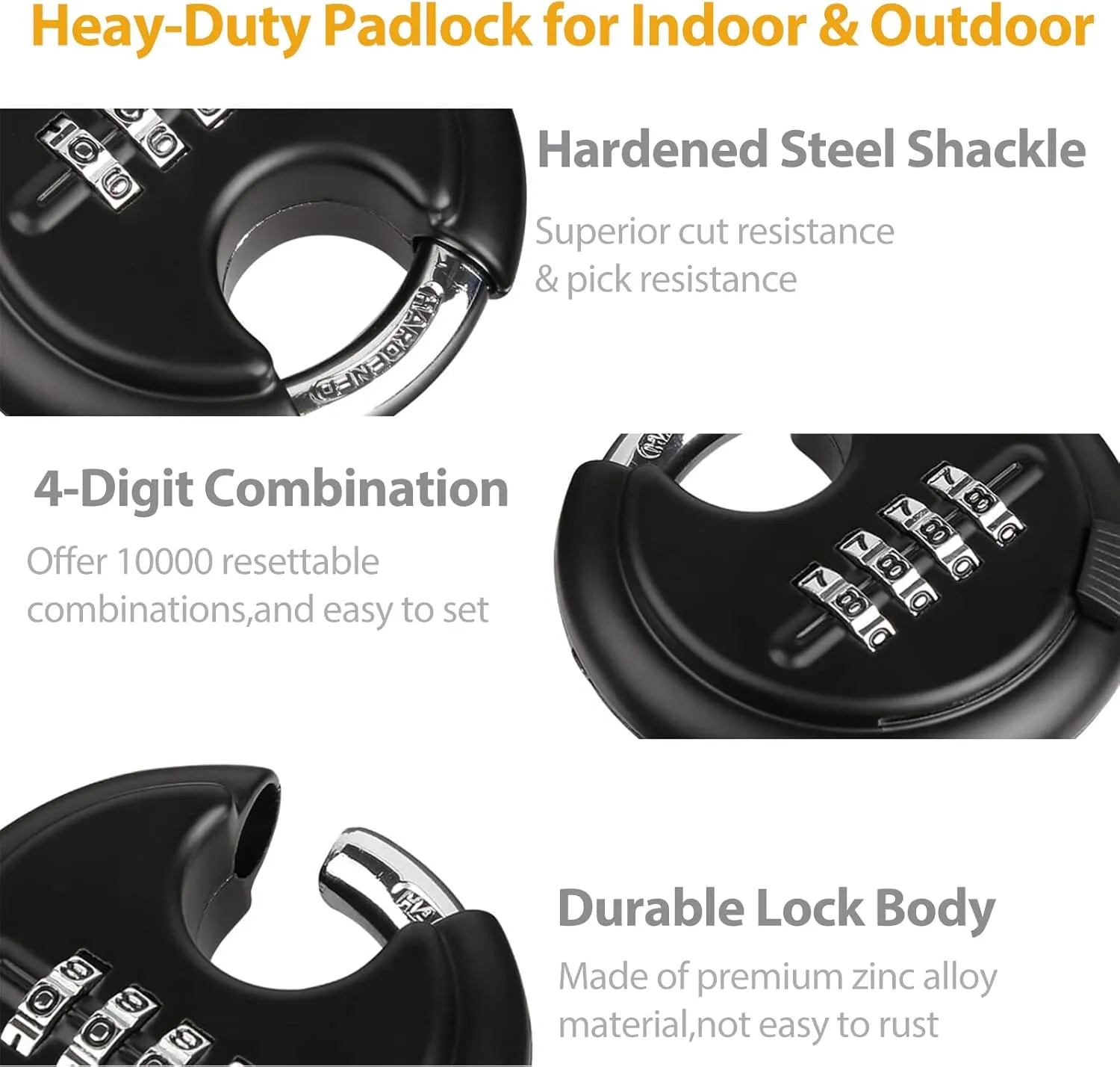 DAYGOS Combination Disc Padlocks for Outdoor - Heavy Duty 4 Digit Code Lock, Combo Discus Lock for Storage Unit,Gate,Fence,Trailer(3/8-in Shackle,2PCS,Black)