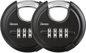 DAYGOS Combination Disc Padlocks for Outdoor - Heavy Duty 4 Digit Code Lock, Combo Discus Lock for Storage Unit,Gate,Fence,Trailer(3/8-in Shackle,2PCS,Black)