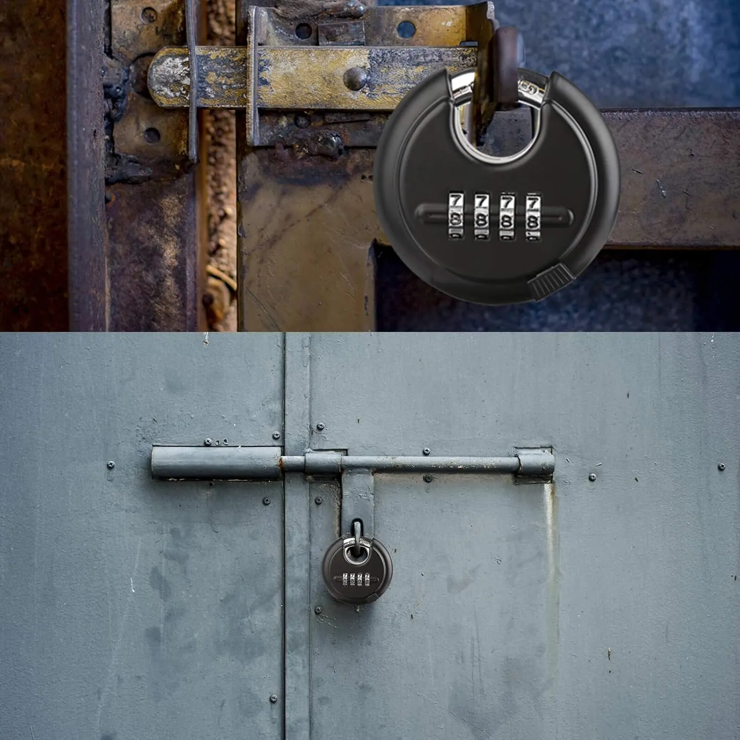 DAYGOS Combination Disc Padlocks for Outdoor - Heavy Duty 4 Digit Code Lock, Combo Discus Lock for Storage Unit,Gate,Fence,Trailer(3/8-in Shackle,2PCS,Black)
