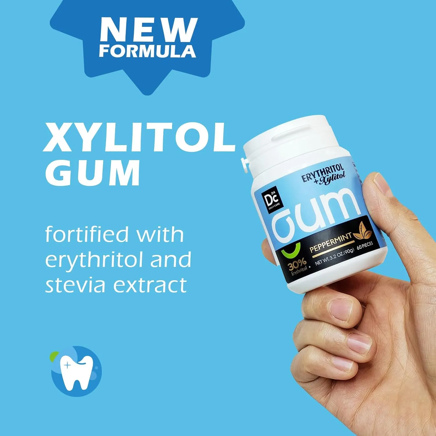 DC24 DAILY CARE Xylitol Chewing Gum with Erythritol, Aspartame Free & Sugar Free Gum for Dry Mouth, Low-Calorie, Sugarless, Assorted Flavors Variety Bulk Pack 60-Piece Pack, 4 Packs