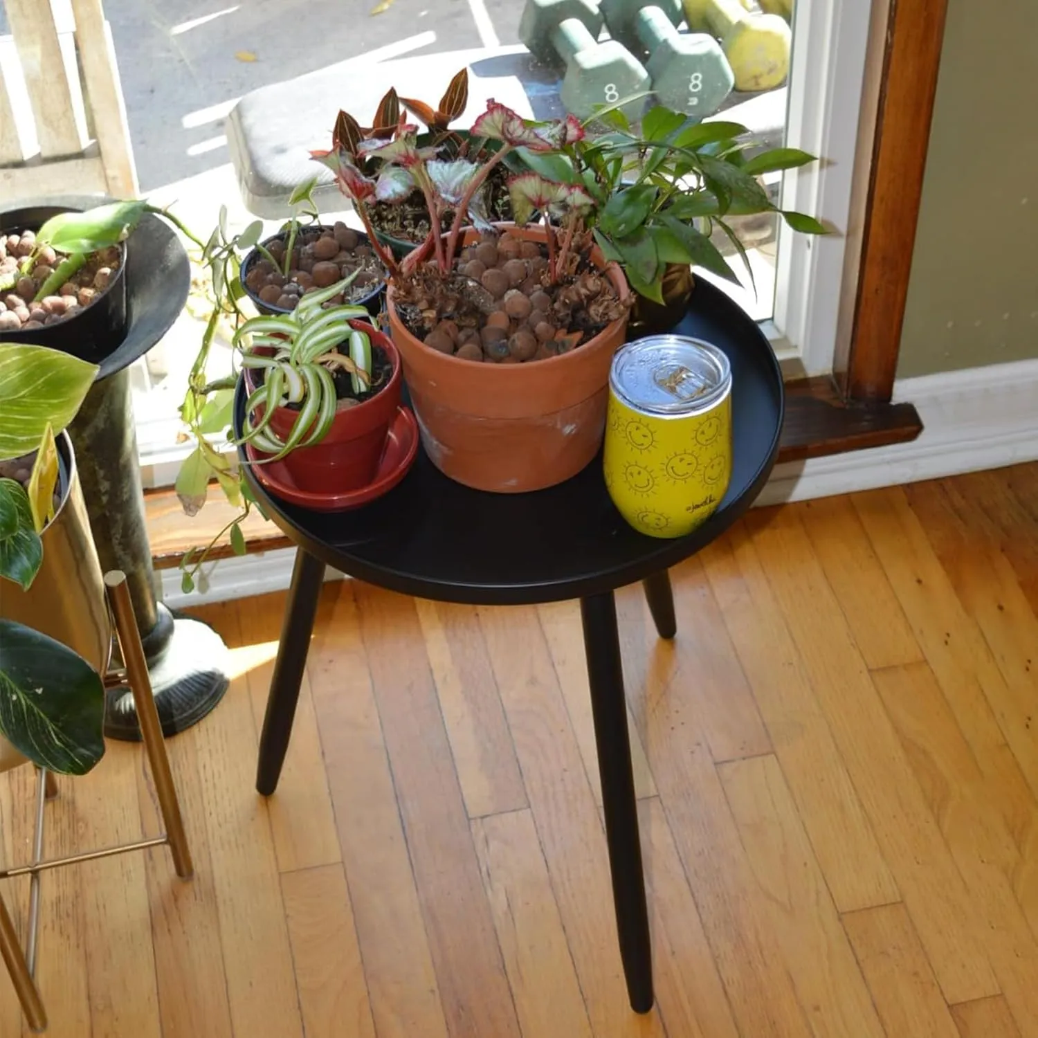 Decent End/Side Tables - Small Round Accent Table, Metal Black Narrow Night Stands with 3 Legs, Ideal for Any Room-Side Tables Living Room, Bedroom, Tall Plant Stand Balcony, Indoor & Outdoor