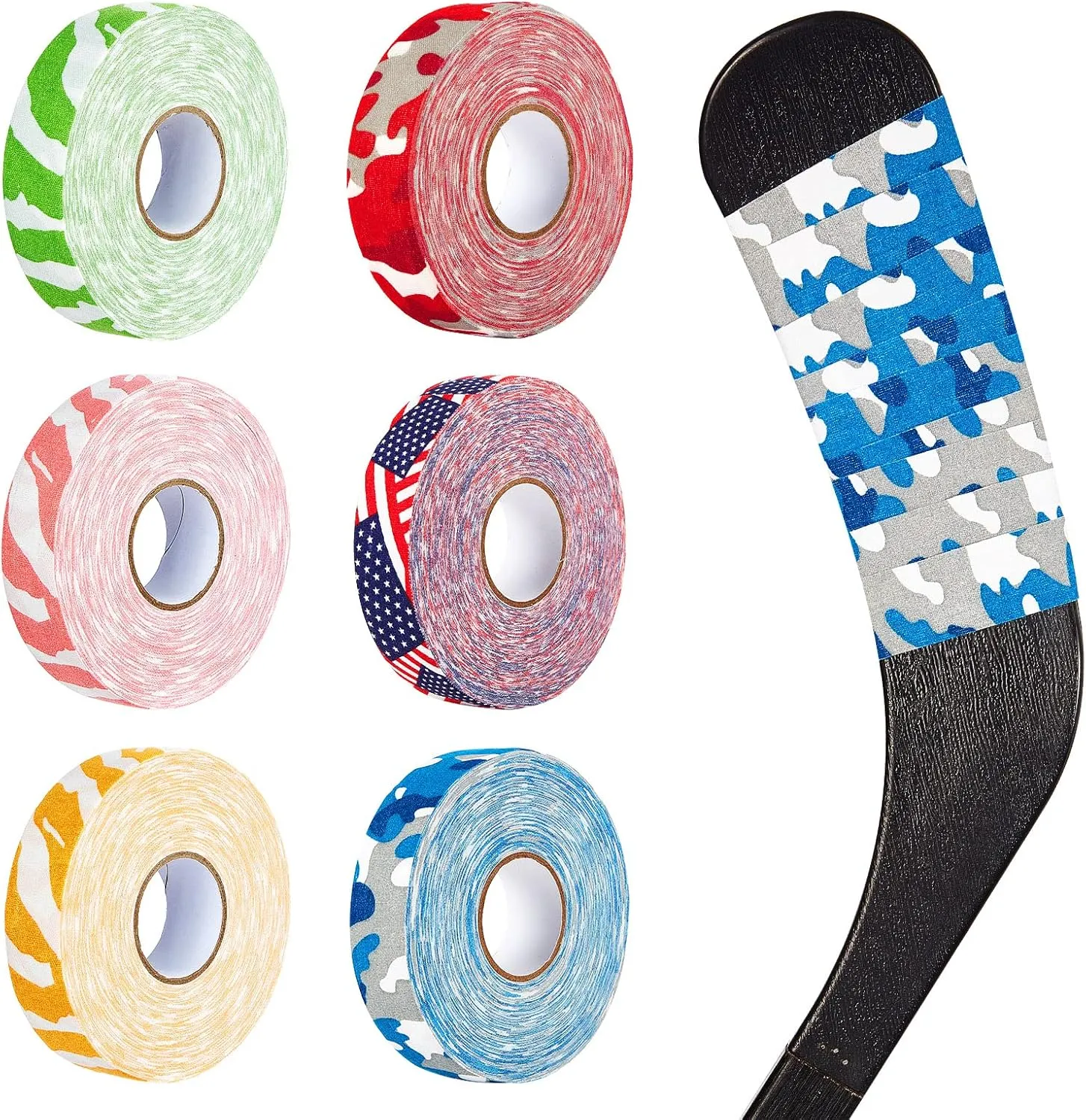 Deekin 6 Rolls Hockey Tape USA Flag Camo Lacrosse Stick Tape Waterproof Non Slip Hockey Athletic Sports Stick Baseball, 1'' x 27 Yards/Roll