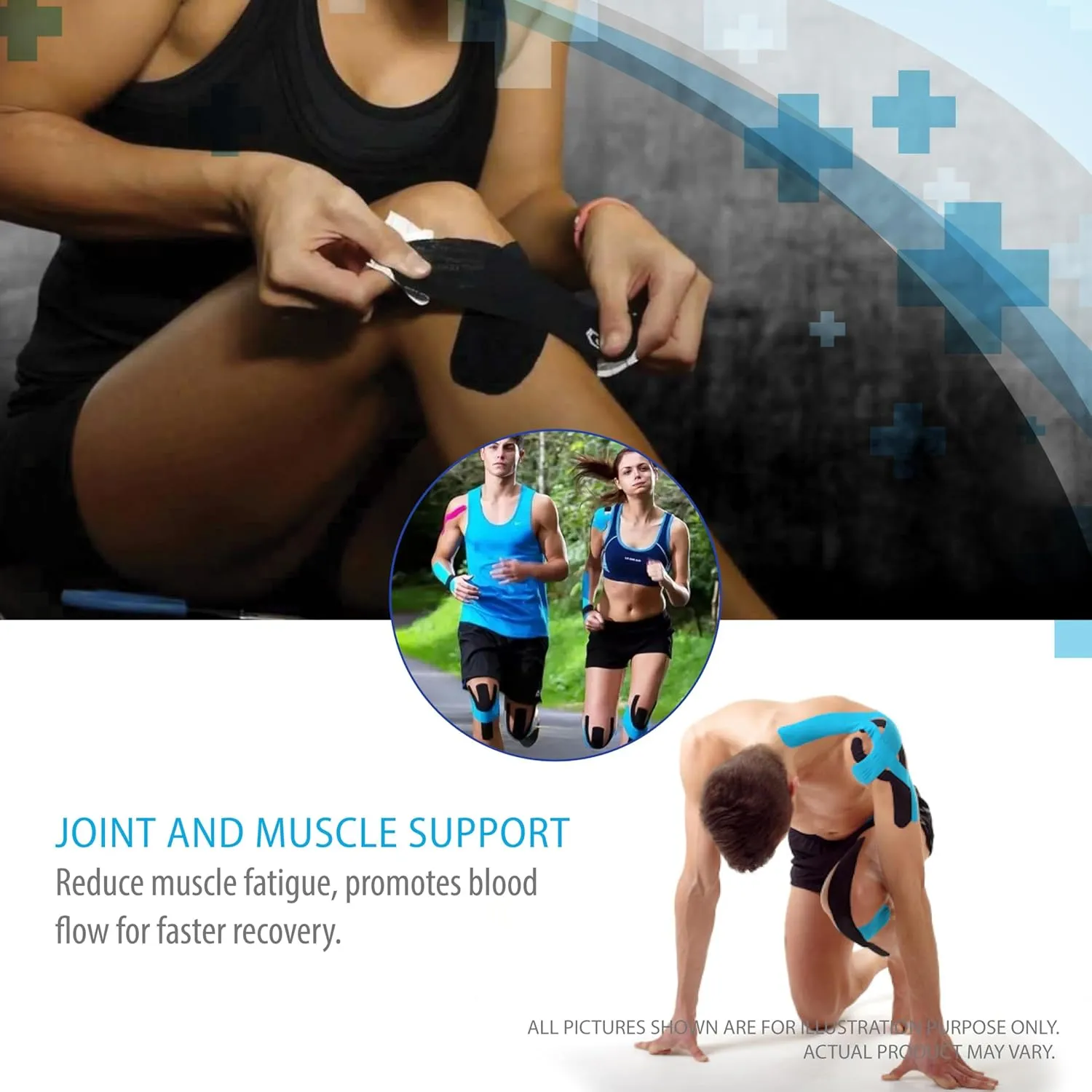 Deke Home - Kinesiology Tape Precut Strips (3 Pack), 20 Strong Adhesive 10in Elastic Strips, Waterproof Athletic Tape for Injuries, Knee, Ankle, Muscle, Joint, Latex-Free
