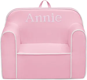 Delta Children Cozee Chair for Kids - 1 Seater Foam Toddler Couch can be Personalized with Name, Has Removable Cover for Easy Machine Washing (25x18x20.5 Inches, Pink and White)