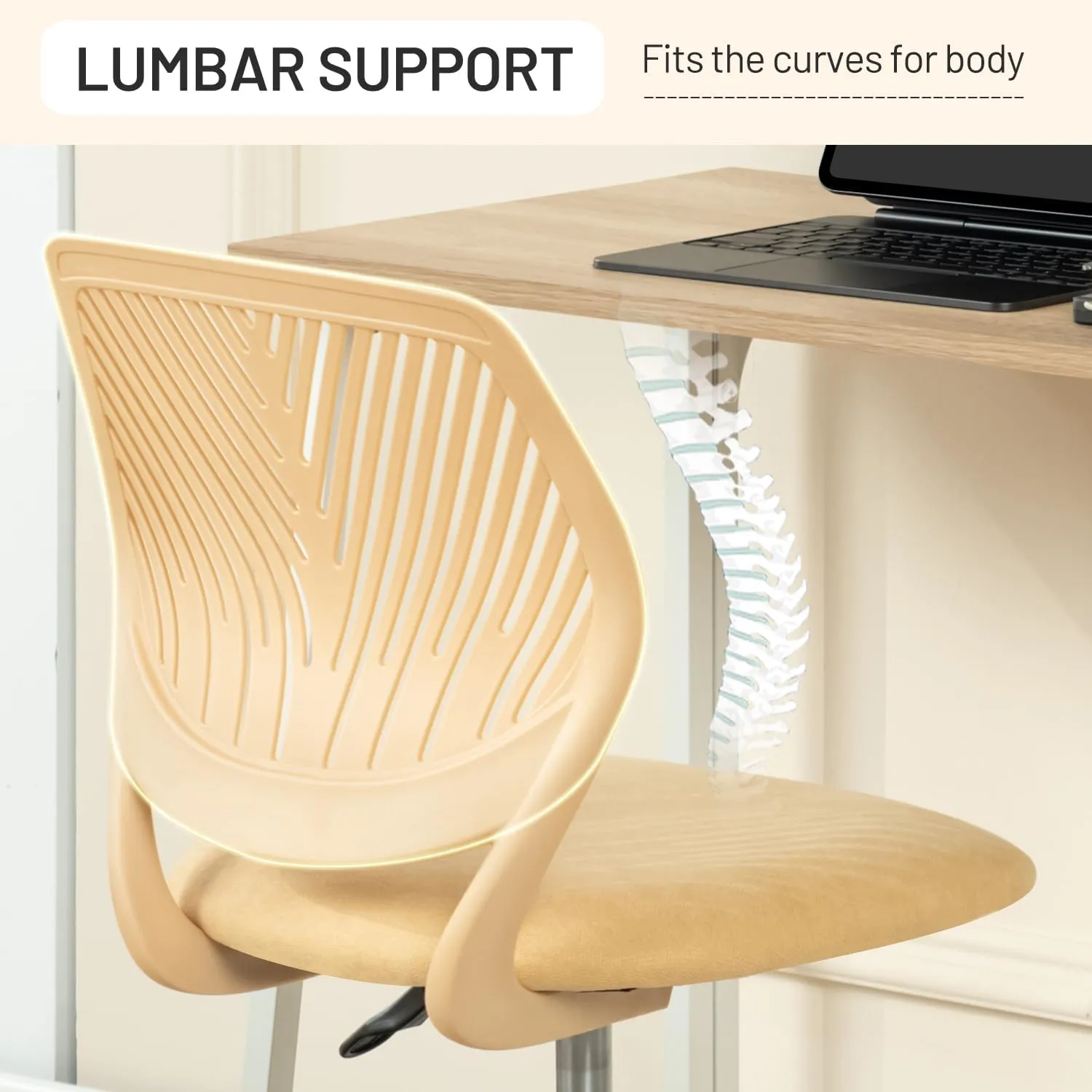 Desk Chair Armless, Comfy Small Home Office Chair with Fabric Seating Cushion and Plastic Low-Back, Adjustable Swivel Study Computer Task Chair for Student Children Kids with Rolling Wheels