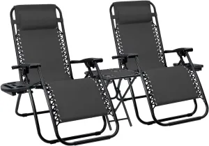 Devoko Patio Zero Gravity Chair Outdoor Folding Recliner Chairs with Table Pool Side Using Lawn Chair Sets with Pillow (Black)