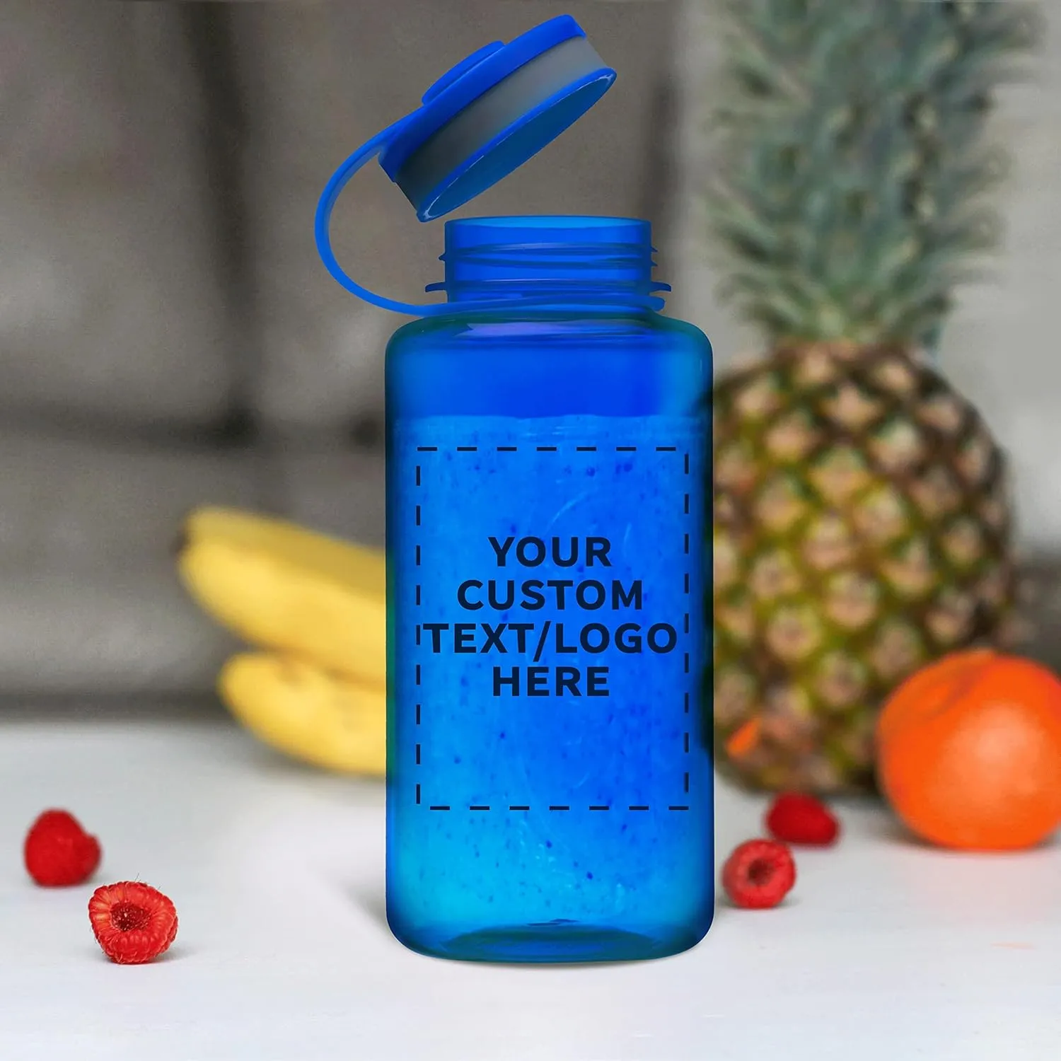 DISCOUNT PROMOS Custom Plastic Sports Water Bottles with Flip Lid 38 oz. Set of 50, Personalized Bulk Pack - Great for Gym, Hiking, Cycling, Camping, Backpacking, School - Blue