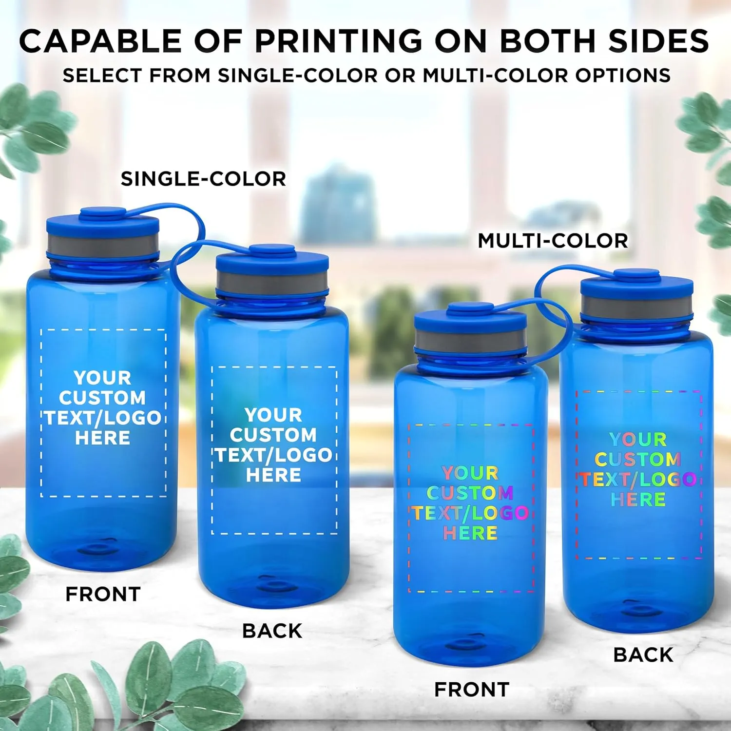 DISCOUNT PROMOS Custom Plastic Sports Water Bottles with Flip Lid 38 oz. Set of 50, Personalized Bulk Pack - Great for Gym, Hiking, Cycling, Camping, Backpacking, School - Blue