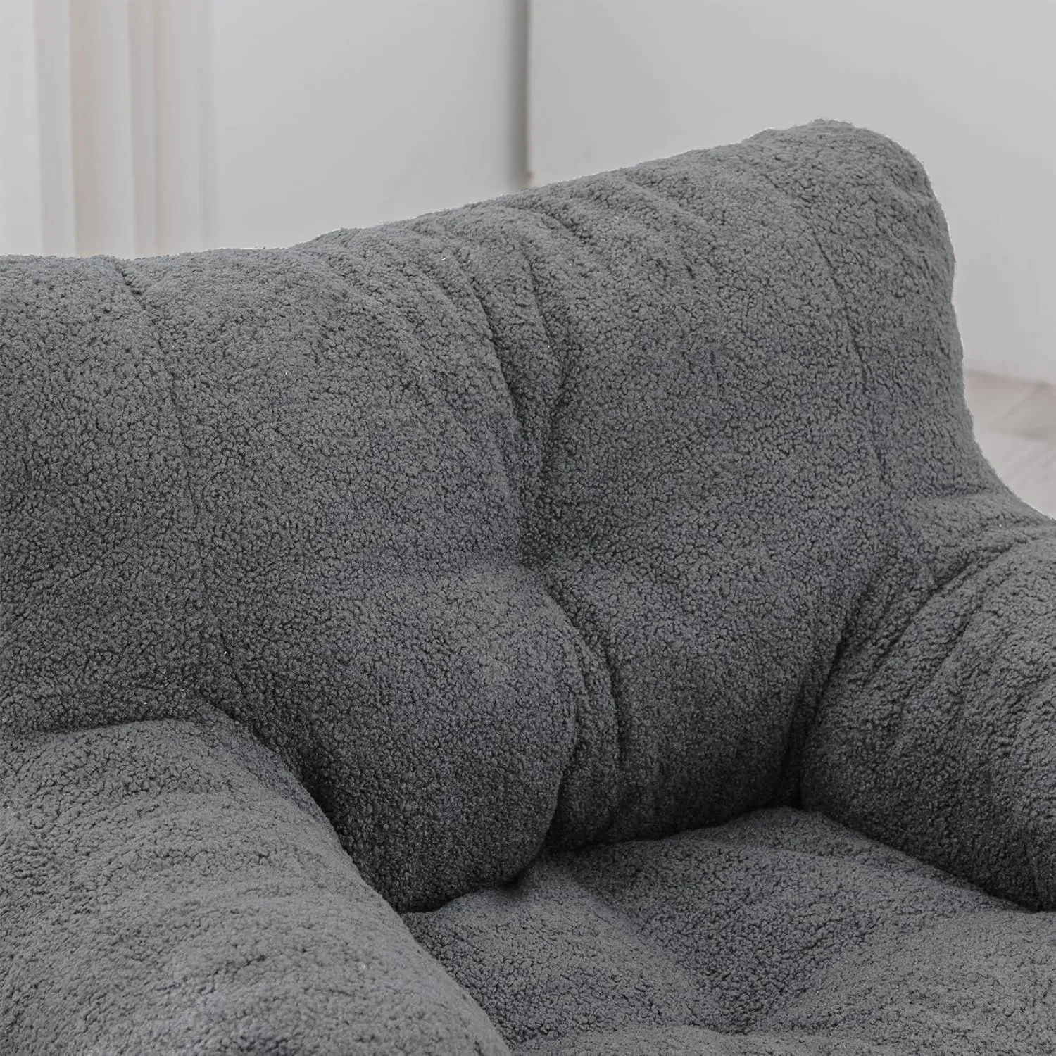 DKLGG Bean Bag Chair with Filler, Tufted Bean Bag Sofa, Fluffy Sherpa and Lazy Couch, Comfy Cozy BeanBag Chairs with Memory Foam for Living Room, Bedroom, Apartment (Grey)