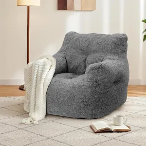 DKLGG Bean Bag Chair with Filler, Tufted Bean Bag Sofa, Fluffy Sherpa and Lazy Couch, Comfy Cozy BeanBag Chairs with Memory Foam for Living Room, Bedroom, Apartment (Grey)