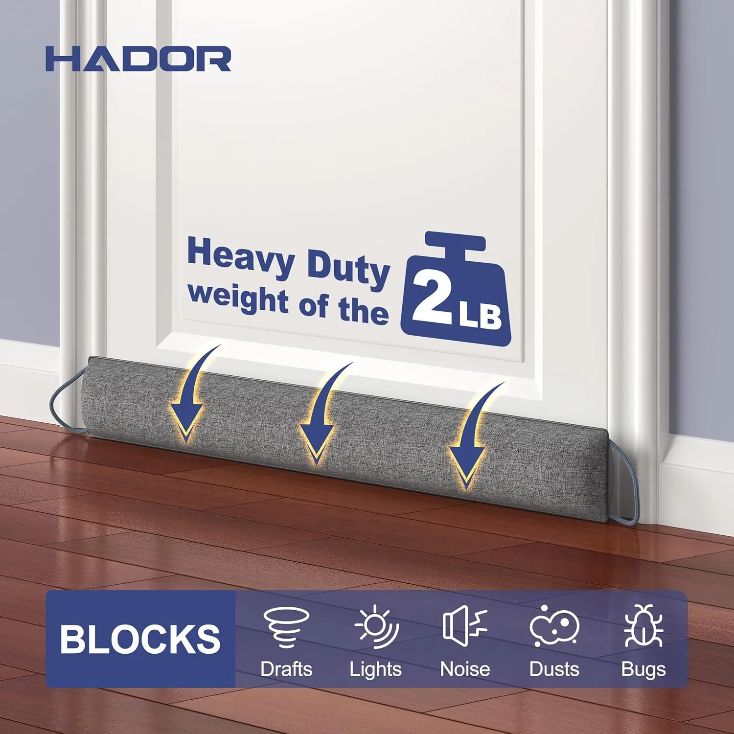 Door Draft Stopper 30 Inch, Weighted Under Door Snake Cold Air Noise Wind Blocker, Heavy Duty Sound Proof Bottom Filler Cover Gaps up to 3'', Winter Patio Sliding Window Pillow Guard Seal, Grey
