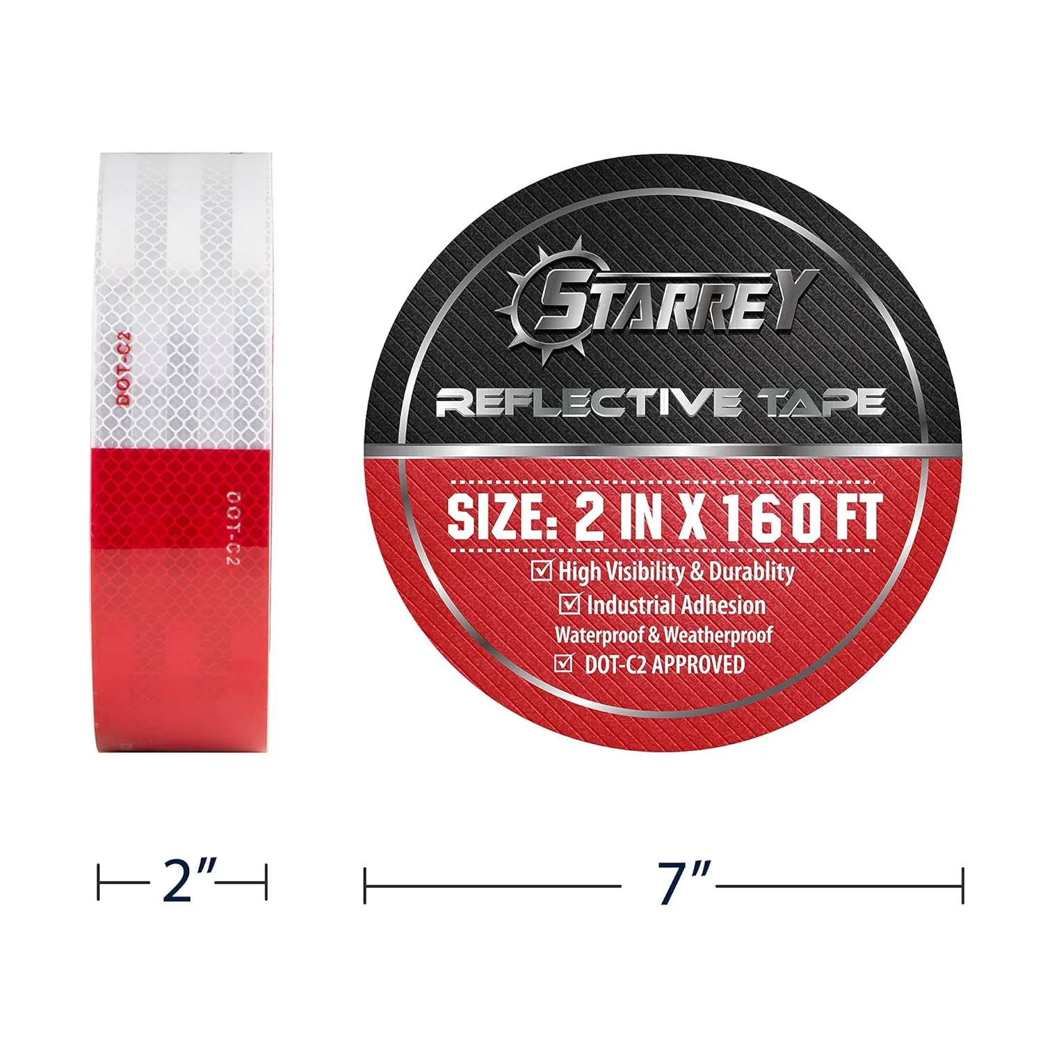 DOT-C2 Reflective Tape 2 in X 160 FT Red White Waterproof Self Adhesive Trailer Tape Outdoor Safety Caution Reflector Conspuicy for Trailers, Vehicles, Boats, Signs