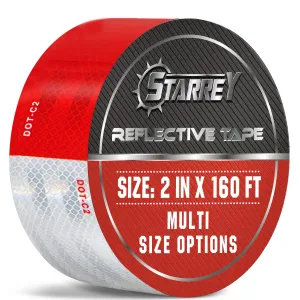 DOT-C2 Reflective Tape 2 in X 160 FT Red White Waterproof Self Adhesive Trailer Tape Outdoor Safety Caution Reflector Conspuicy for Trailers, Vehicles, Boats, Signs