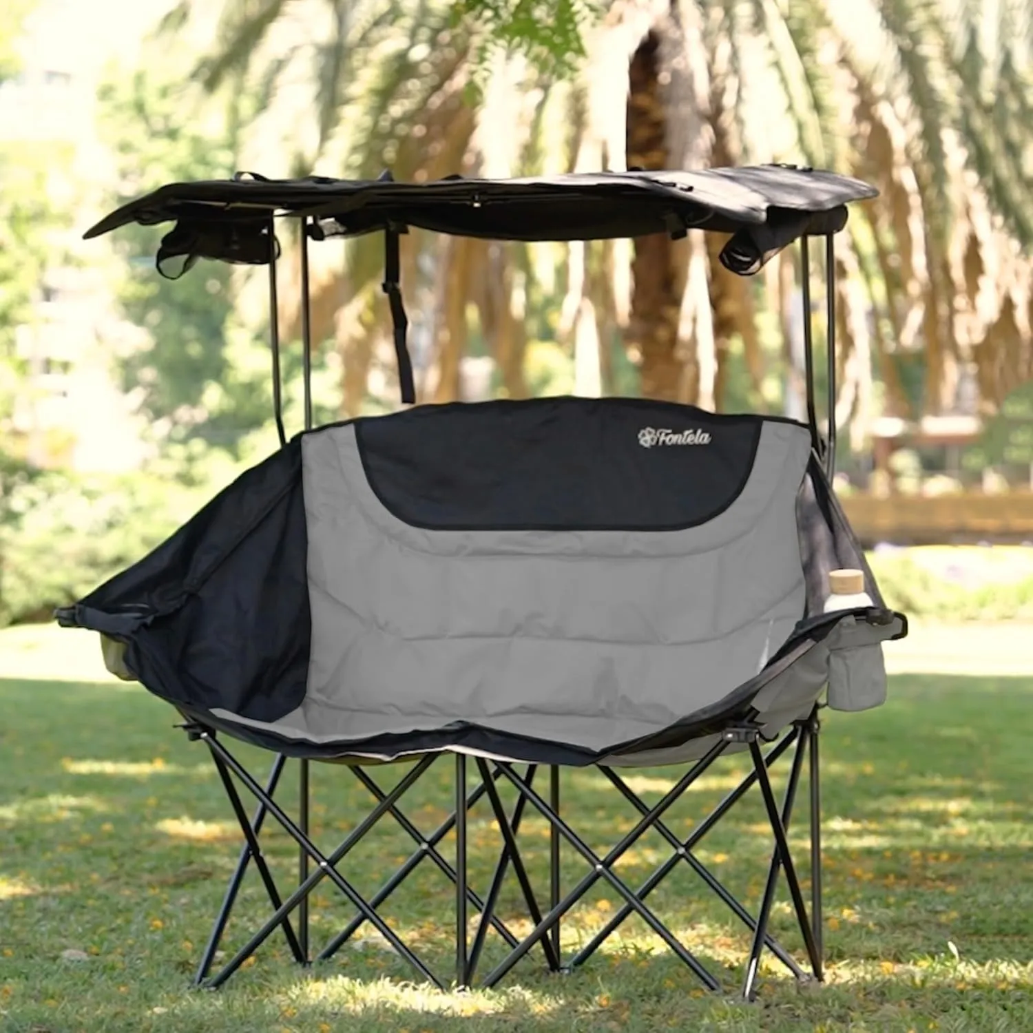 Double Camping Chair with Canopy, Folding Two-Person Seat, Portable Outdoor Loveseat with Shade, Folding Chair for Beach, Lawn, and Outdoor Activities