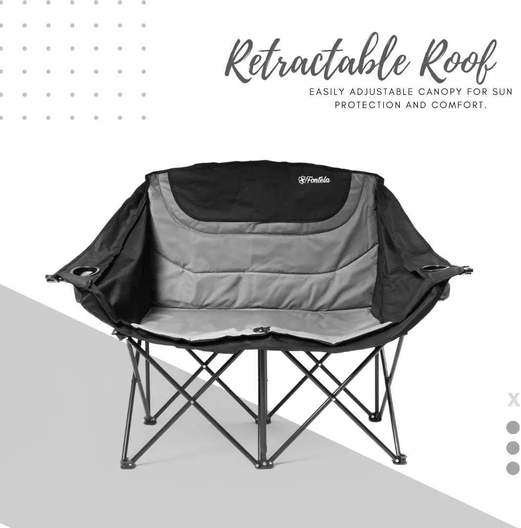 Double Camping Chair with Canopy, Folding Two-Person Seat, Portable Outdoor Loveseat with Shade, Folding Chair for Beach, Lawn, and Outdoor Activities