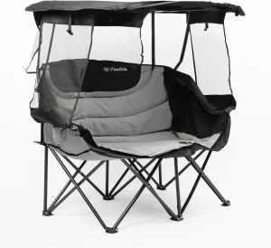 Double Camping Chair with Canopy, Folding Two-Person Seat, Portable Outdoor Loveseat with Shade, Folding Chair for Beach, Lawn, and Outdoor Activities
