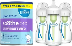 Dr. Brown's Good Start Baby Formula Powder, 30.6 Ounce & Natural Flow Anti-Colic Options  Wide-Neck Glass Baby Bottles 9 oz/270 mL, with Level 1 Slow Flow Nipple, 3 Pack, 0m 