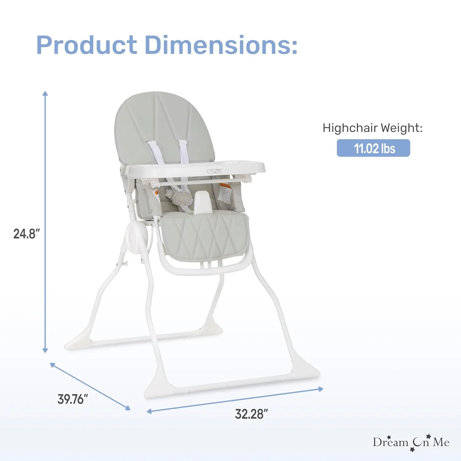 Dream On Me Snack and Stow Baby high Chair in Koala Gray, Easy to fold and Store Travel high Chair, Removable and Three Position Adjustable Tray Portable high Chair