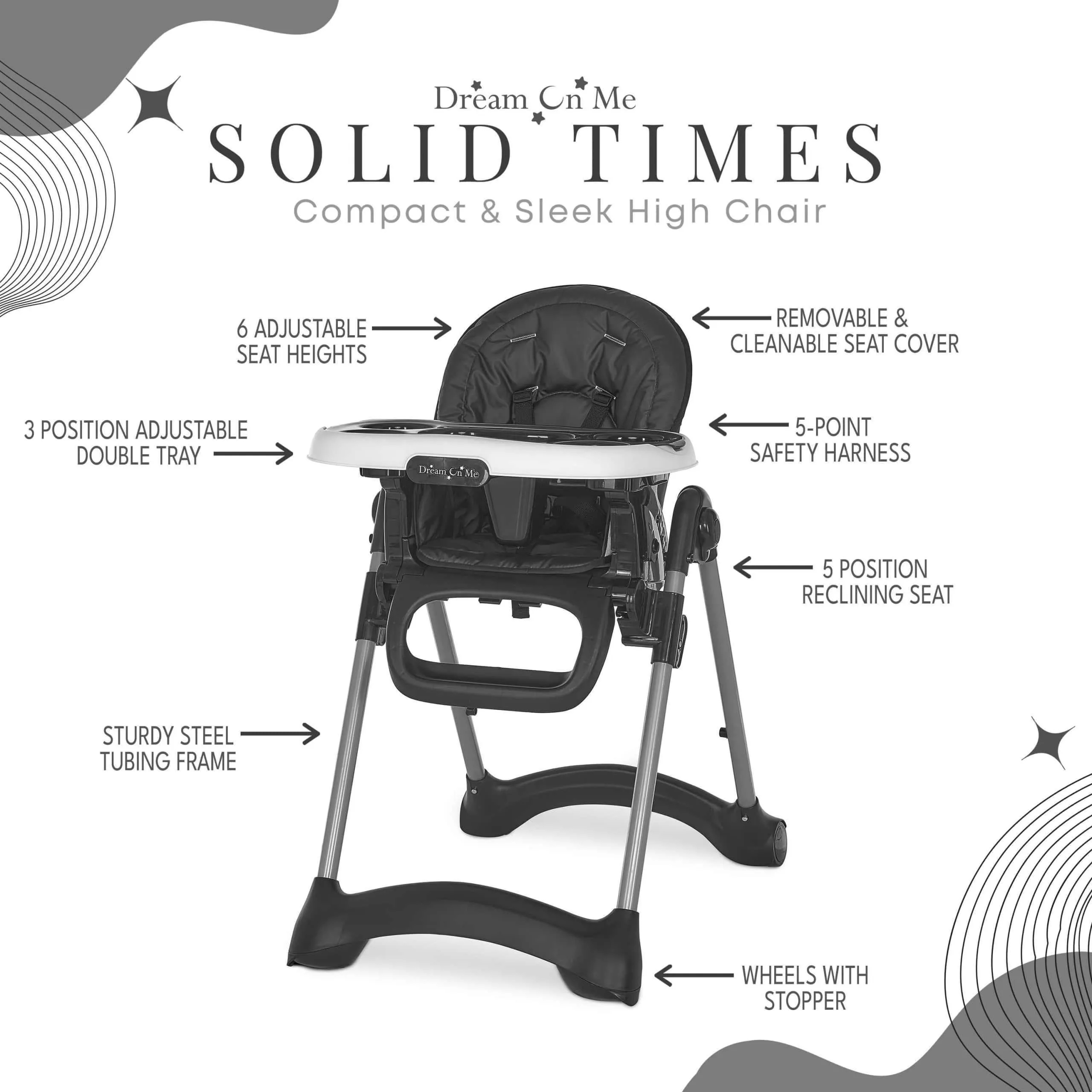 Dream on Me Solid Times Lightweight Portable Highchair