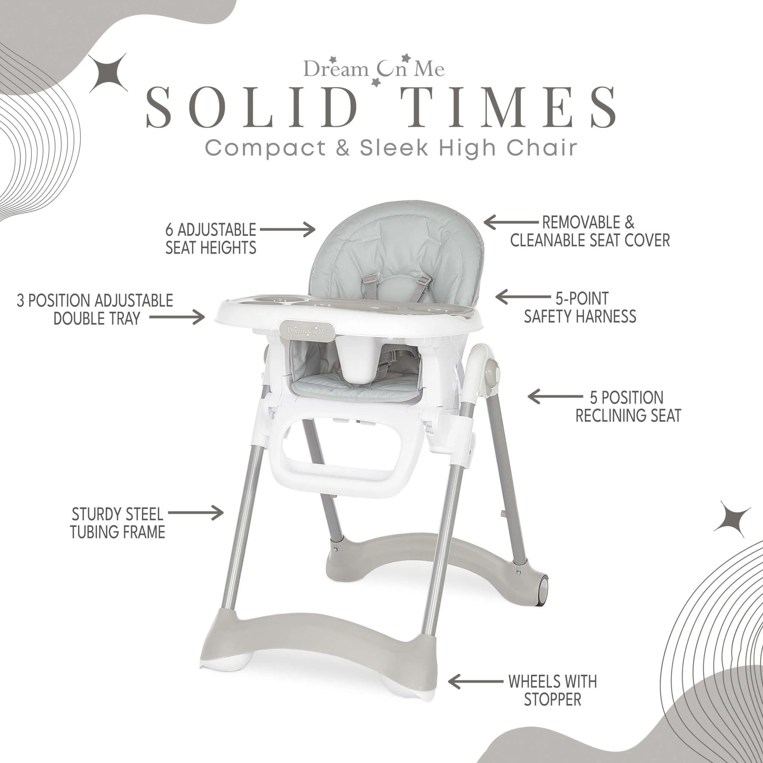 Dream on Me Solid Times Lightweight Portable Highchair