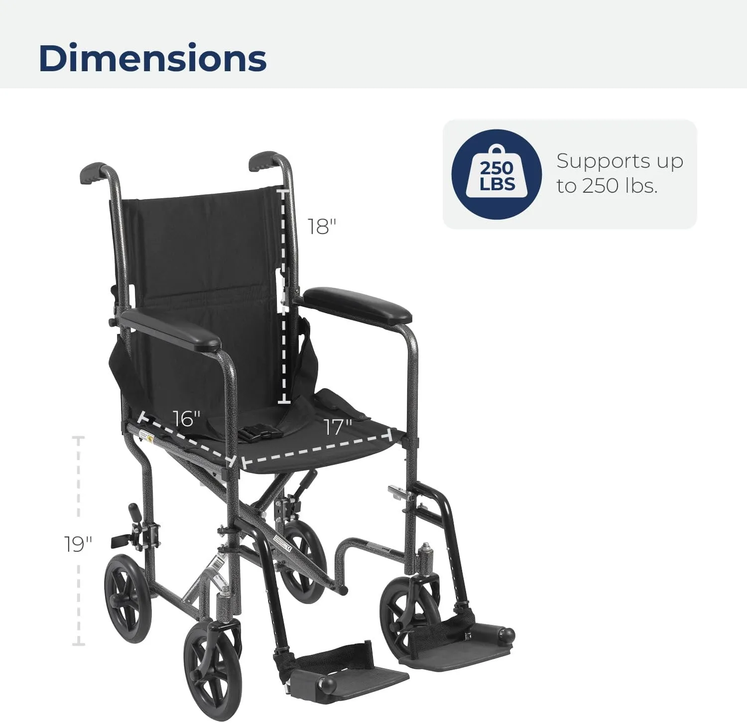 Drive Medical TR37E-SV Lightweight Folding Transport Wheelchair with Swing-Away Footrest, Silver