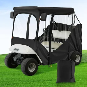 Drive-up Upgraded EZGO Driving Enclosure, Golf Cart Enclosure Fits for 2 Passengers EZGO RXV and TXT Golf Cart, 600D Waterproof Golf Cart Rain Cover with 2 Zippered Doors & 4-Sided Clear PVC Windows