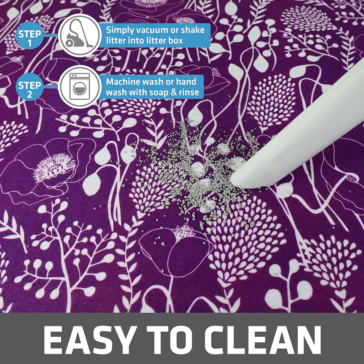 Drymate Original Cat Litter Mat, Contains Mess from Box, Protects Floors, Urine-Proof, Machine Washable, Soft on Kitty Paws, Absorbent, Waterproof (USA Made, Recycled Content) (20”x28”)(Purple Plum)