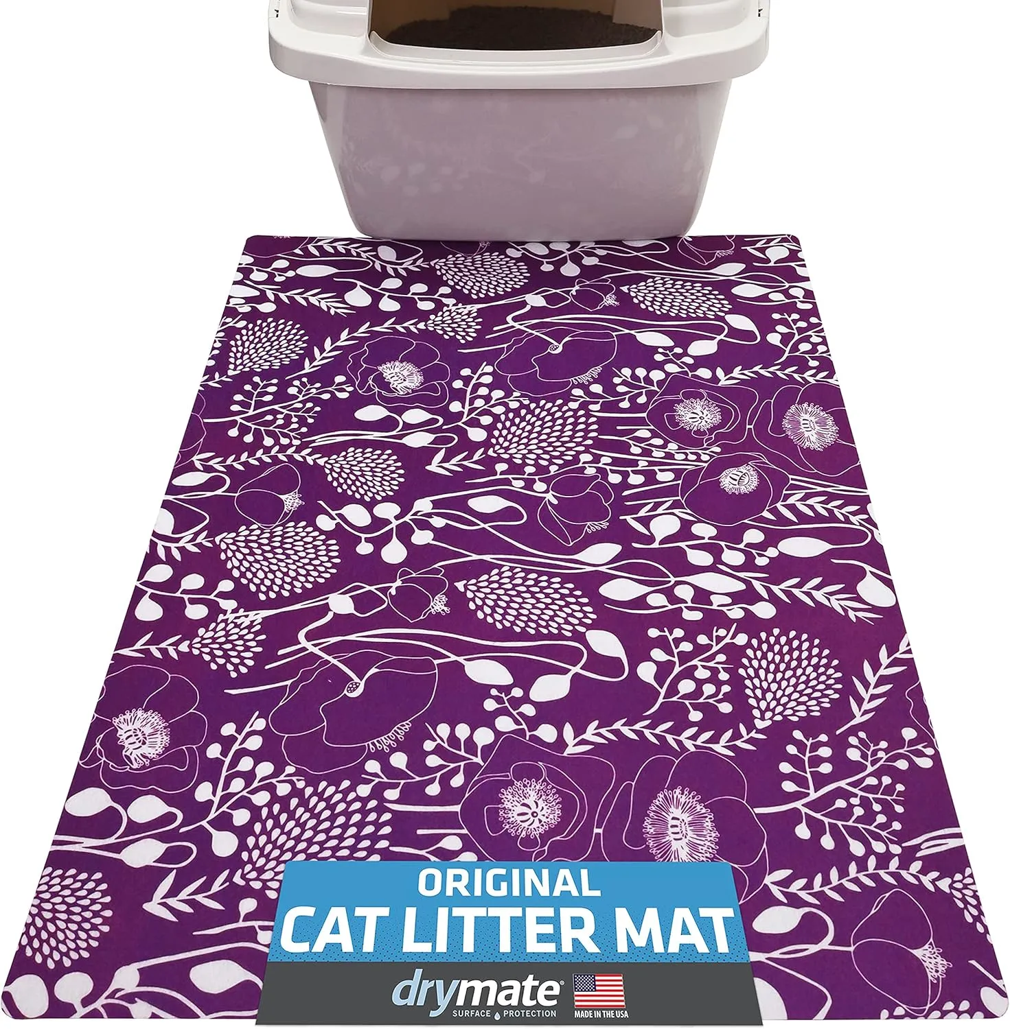 Drymate Original Cat Litter Mat, Contains Mess from Box, Protects Floors, Urine-Proof, Machine Washable, Soft on Kitty Paws, Absorbent, Waterproof (USA Made, Recycled Content) (20”x28”)(Purple Plum)