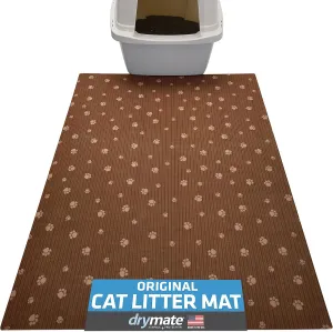 Drymate Original Cat Litter Mat, Contains Mess from Box, Protects Floors, Urine-Proof, Machine Washable, Soft on Kitty Paws, Absorbent, Waterproof (USA Made, Recycled Content) (28”x36”)(BrownTanPaw)