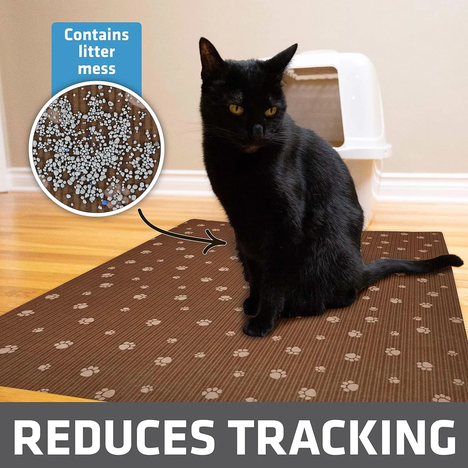 Drymate Original Cat Litter Mat, Contains Mess from Box, Protects Floors, Urine-Proof, Machine Washable, Soft on Kitty Paws, Absorbent, Waterproof (USA Made, Recycled Content) (28”x36”)(BrownTanPaw)