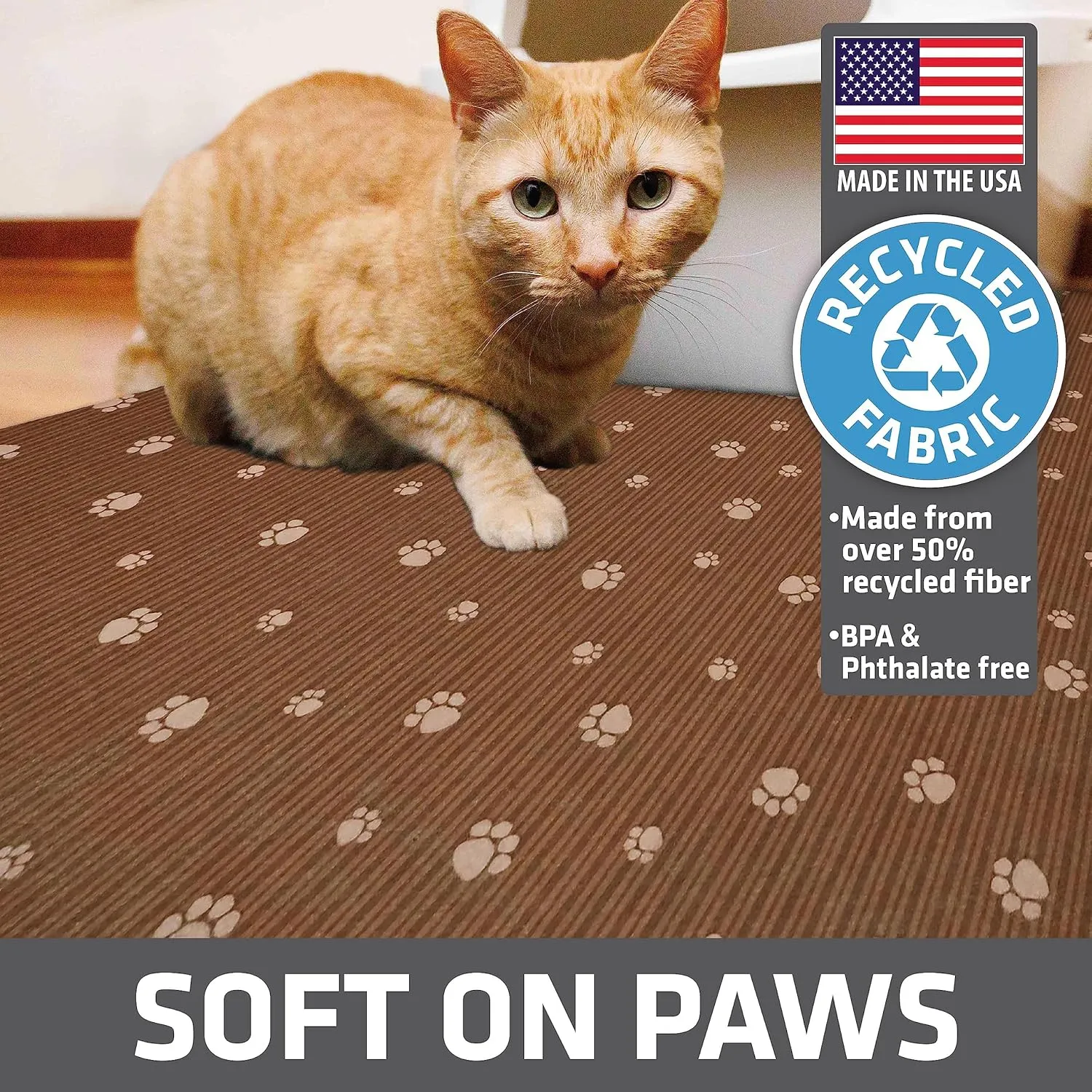 Drymate Original Cat Litter Mat, Contains Mess from Box, Protects Floors, Urine-Proof, Machine Washable, Soft on Kitty Paws, Absorbent, Waterproof (USA Made, Recycled Content) (28”x36”)(BrownTanPaw)
