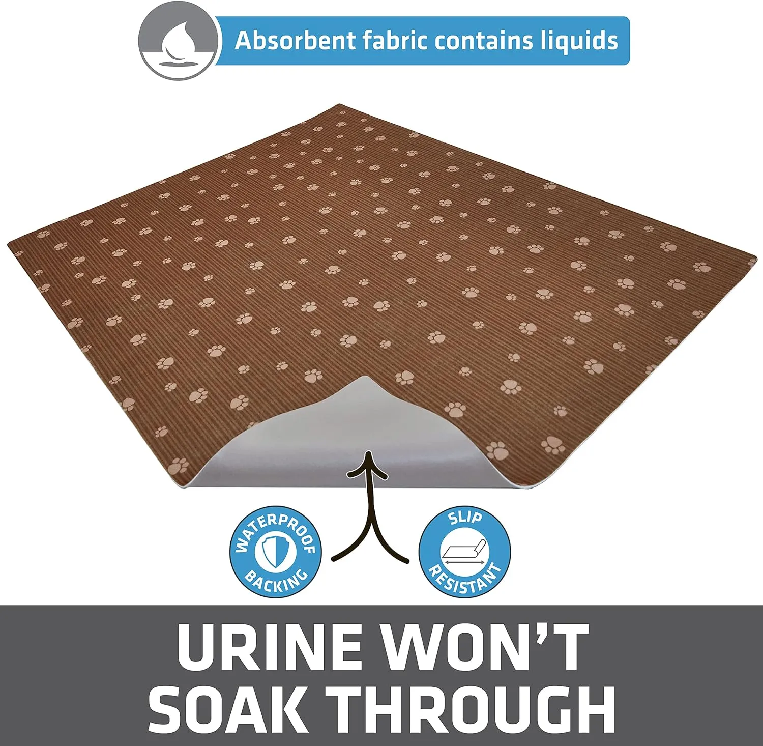 Drymate Original Cat Litter Mat, Contains Mess from Box, Protects Floors, Urine-Proof, Machine Washable, Soft on Kitty Paws, Absorbent, Waterproof (USA Made, Recycled Content) (28”x36”)(BrownTanPaw)