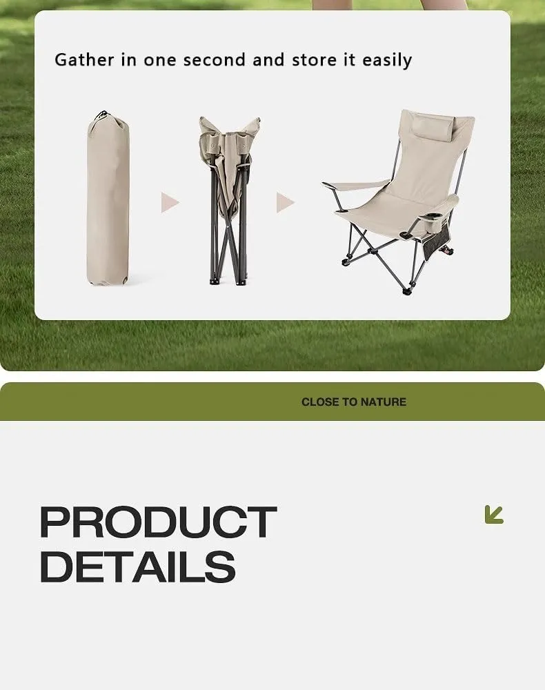 Dual Purpose Portable Folding Camping Cot and Chair, Easy-to-Assemble Four Gear Adjustable Sleeping Chair, Outside Folding Lawn Chairs with Removable Footrest Headrest Storage Bag