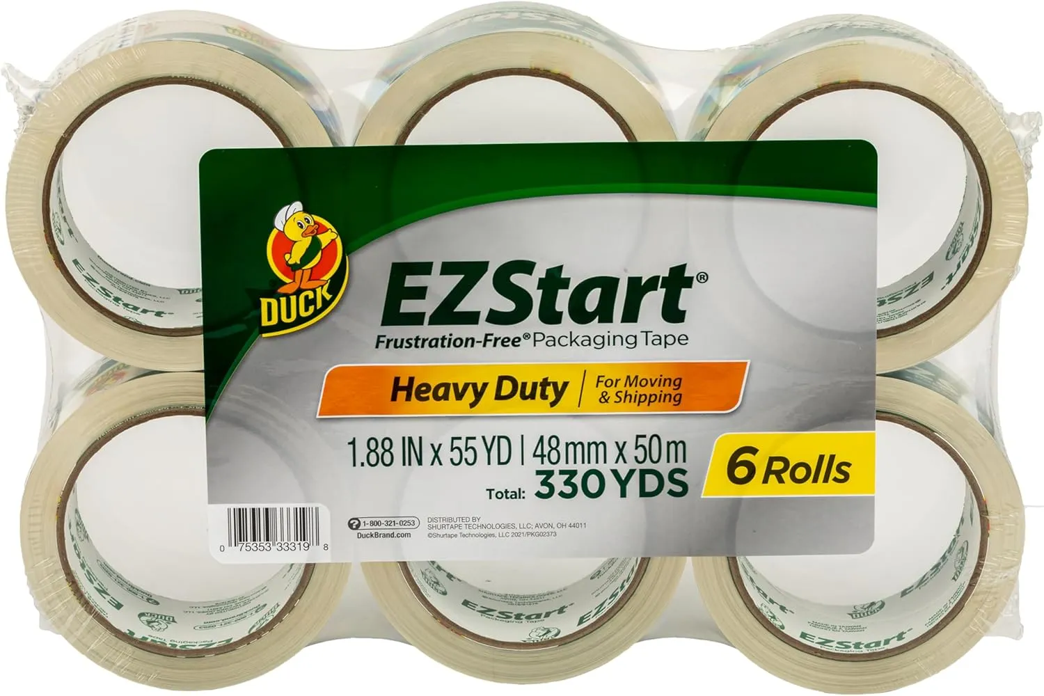 Duck EZ Start Clear Packing Tape Refills – 6 Rolls of Packaging Tape for Shipping, Moving & Storage - Quiet Easy Start Tape for Boxes & Mailing Supplies, 1.88 Inch x 55 Yards (287862)