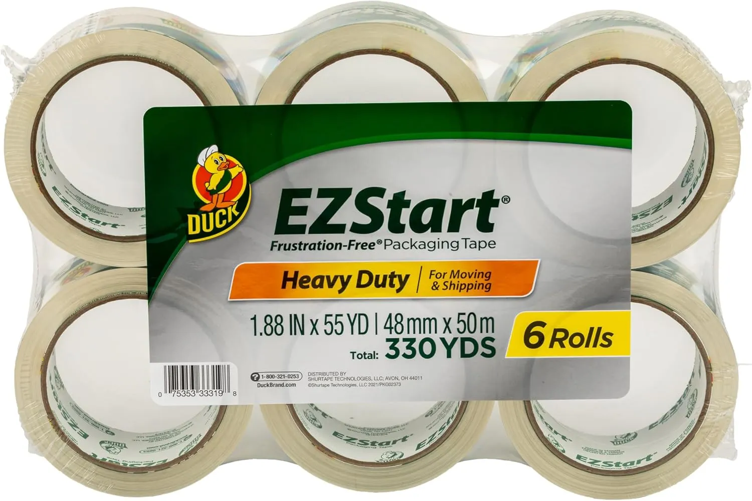 Duck EZ Start Clear Packing Tape Refills – 6 Rolls of Packaging Tape for Shipping, Moving & Storage - Quiet Easy Start Tape for Boxes & Mailing Supplies, 1.88 Inch x 55 Yards (287862)