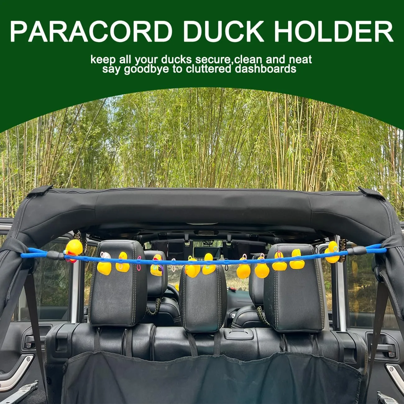 Duck Holder for Jeep,Rubber Ducks Holder for Jeep Wrangler YJ TJ JK JL & Gladiator JT, Hold 32 Rubber Ducks,Black Paracord Duck Mount