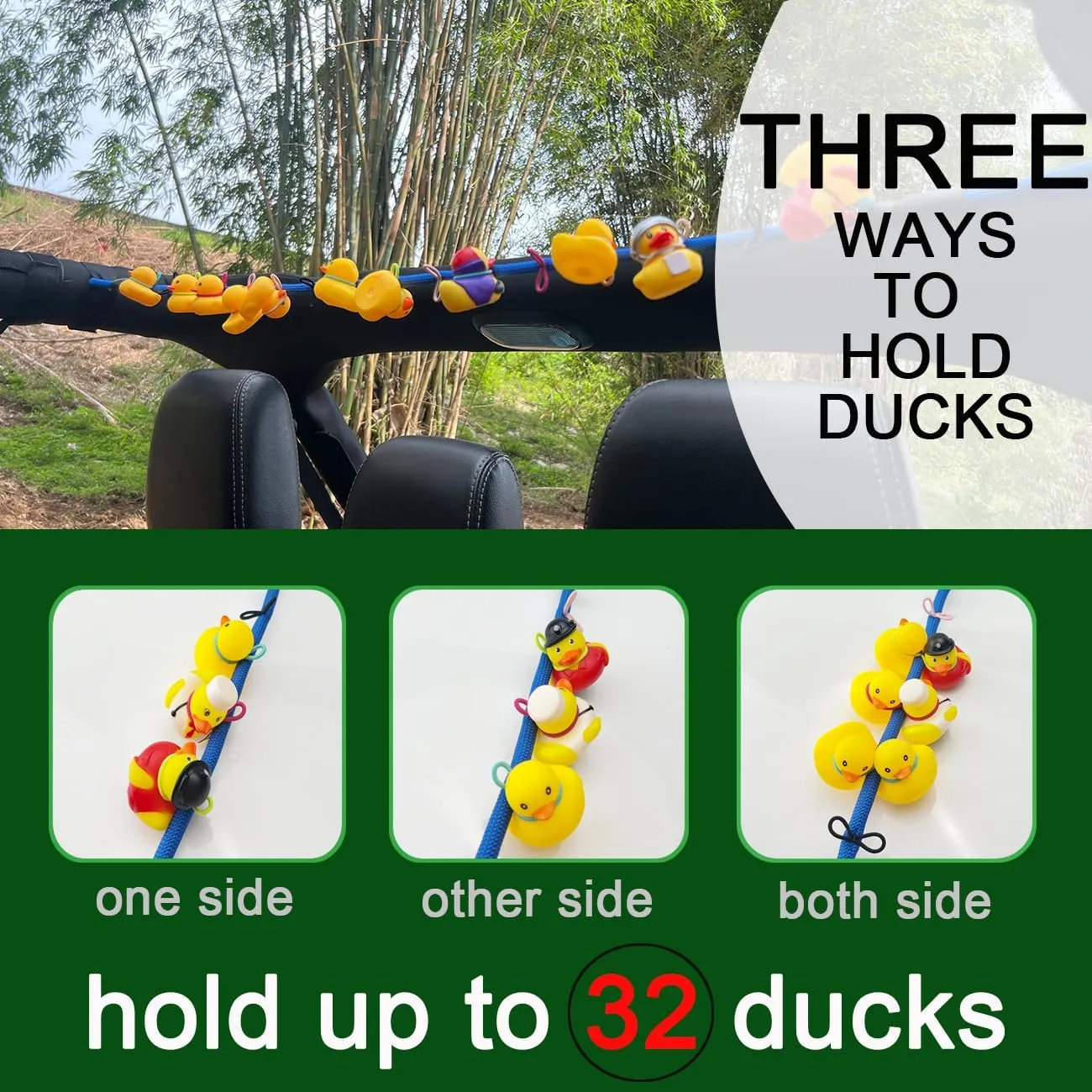 Duck Holder for Jeep,Rubber Ducks Holder for Jeep Wrangler YJ TJ JK JL & Gladiator JT, Hold 32 Rubber Ducks,Black Paracord Duck Mount