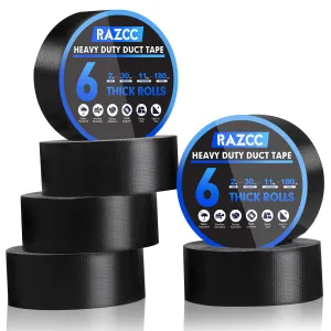 Duct Tape, 6 Rolls Black Duct Tape,Heavy Duty, Flexible, No Residue, All-Weather and Tear by Hand, 30 Yard x 2 Inch Per Roll - Bulk Value for Indoor & Outdoor Repairs, Industrial Use