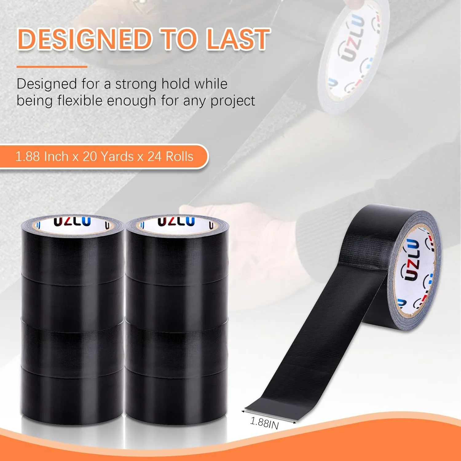 Duct Tape Bulk, Black Duct Tape Heavy Duty, 24 Rolls x 20 Yard x 1.88 Inch Per Roll, Flexible, No Residue, All-Weather and Tear by Hand, Bulk Value for Indoor & Outdoor Repairs, Industrial Use
