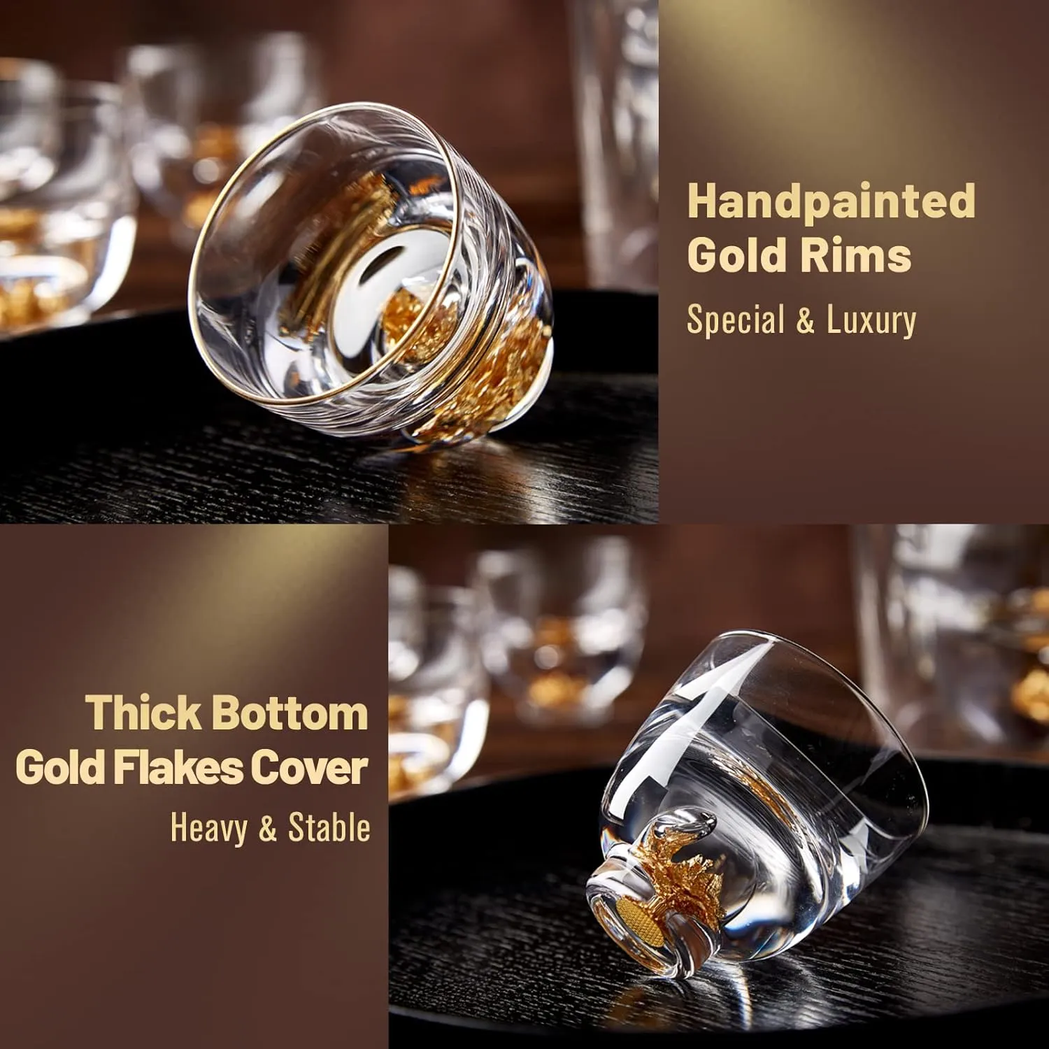 DUJUST Sake Set for 4, Crystal Sake Glass Decorated with 24K Gold Leaf Flakes, 1 Sake Bottle, 1 Sake Tank and 4 Sake Cups/Shot Glass, Cold Sake Carafe, Beautiful & Luxury Japanese Gifts Set - 6 pcs