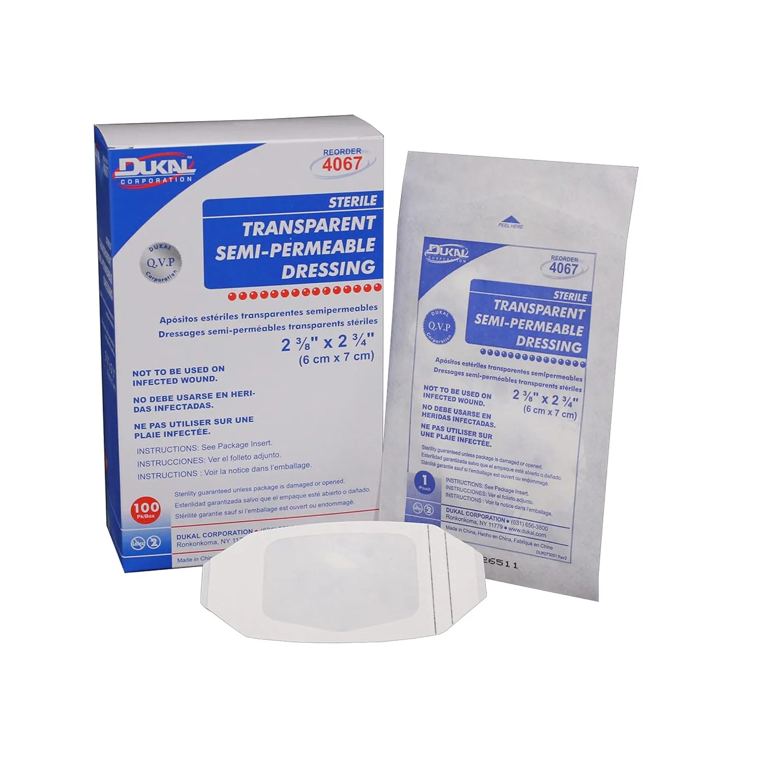 DUKAL Transparent Semi-Permeable Dressing 2-3/8" x 2-3/4" – Sterile, Waterproof, Breathable Wound Dressing for Minor Cuts and Surgical Sites (Box of 50)