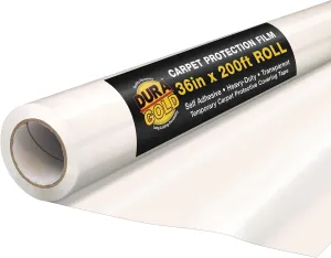 Dura-Gold Carpet Protection Film, 36-inch x 200' Roll - Clear Self Adhesive Temporary Carpet Protective Covering Tape - Protect Against Foot Traffic, Paint Spills, Dust, Construction Debris, Moving