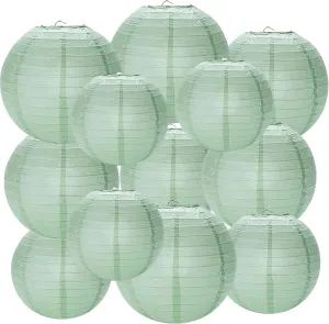 Dusty Sage Green Paper Lanterns 12Pcs Hanging Round Paper Lanterns Decorative for Graduation Baby Shower Wedding Birthday Family Parties ﻿