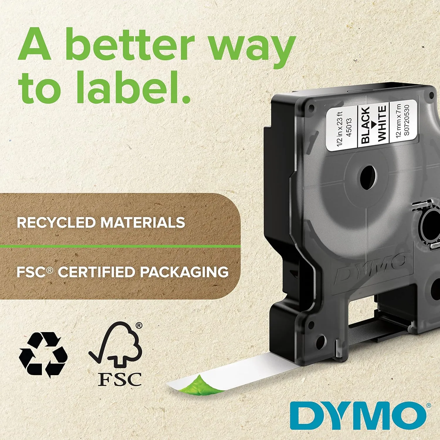 DYMO Authentic D1 Labels, 1/2-Inch x 23-Foot Roll, Black Print on White, Self-Adhesive, For LabelManager Label Makers, 2-Pack