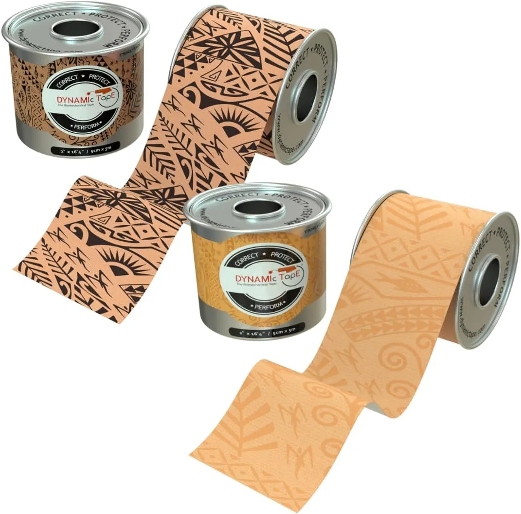 Dynamic Tape – 2 Roll Pack | Includes Original (Beige & Beige) & Original (Black & Beige) | 2” Biomechanical Adhesive Tape for Injury Recovery, Muscle & Joint Support | 4-Way Stretch, Water-Resistant