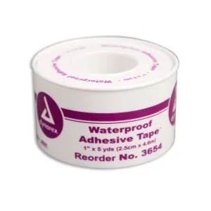 Dynarex 3654 Waterproof Adhesive Tape Roll, Plastic Spool, 1" X 5 Yards, Pack of 48