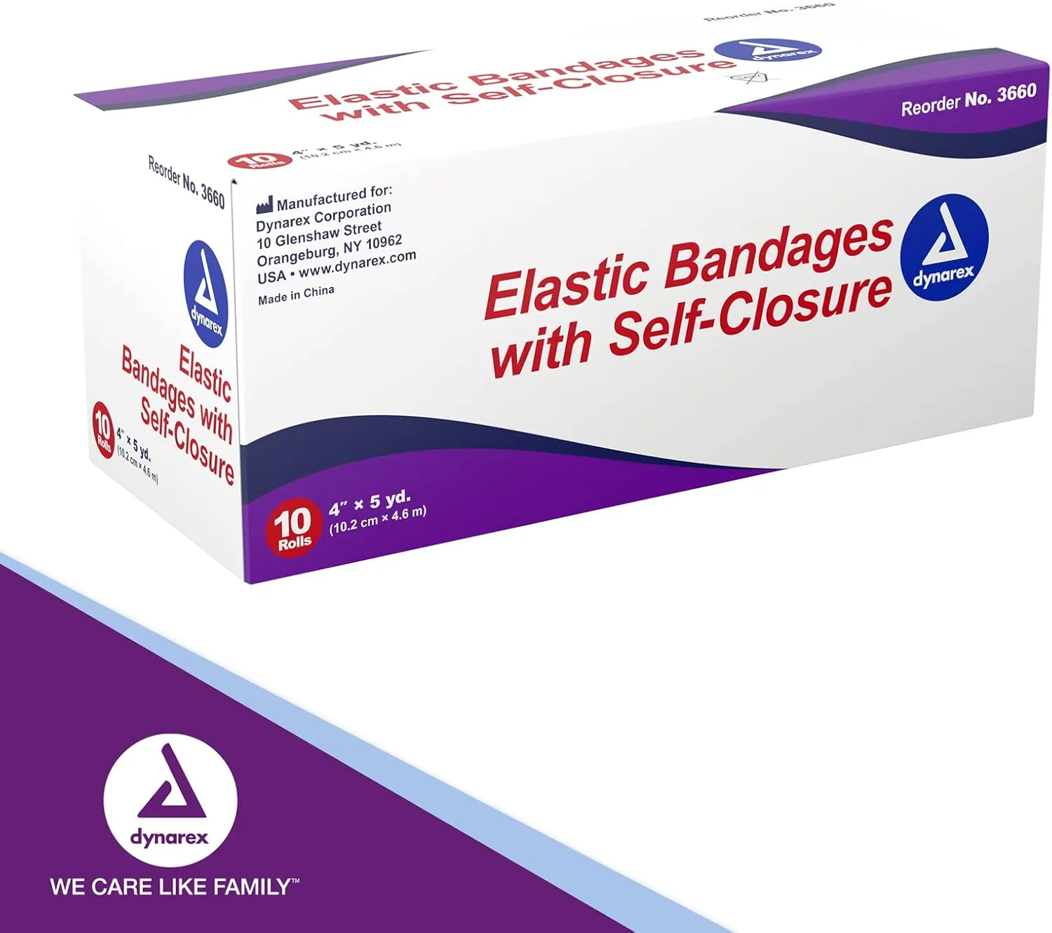 Dynarex 3660 Elastic Bandage with Self-Closure, 4" x 5 yds, Provides Compression for Injuries, Cotton, and Spandex, Non-Sterile and Latex-Free